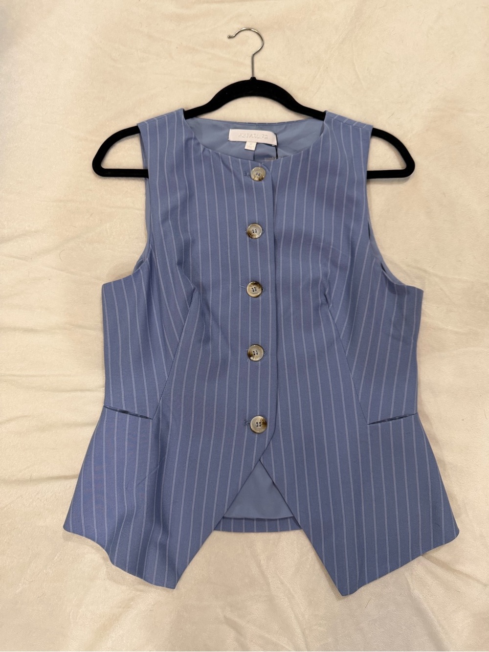 Sugarlips Blue Pinstripe Button-Front Bodysuit Vest